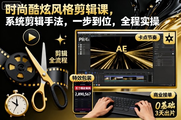 时尚酷炫风格剪辑课,系统剪辑手法,一步到位,全程实操-AI学习资源网