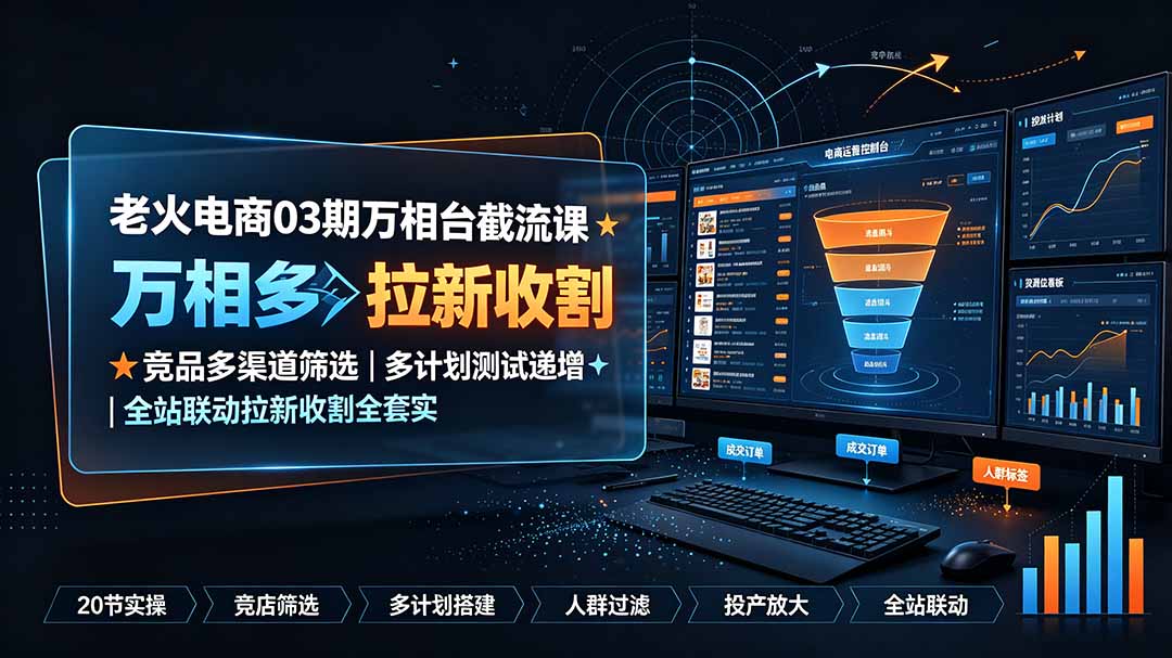 老火电商03期万相台截流课:竞品多渠道筛选|多计划测试递增|全站联动拉新收割全套实操教学-AI学习资源网