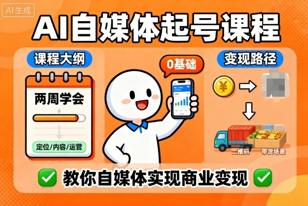 AI自媒体起号课程，0基础小白两周学会，教你自媒体实现商业变现-AI学习资源网