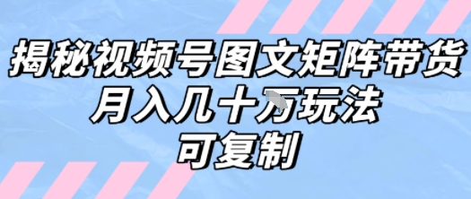 解密视频号图文矩阵带货，月入几个W的打法，可复制-AI学习资源网