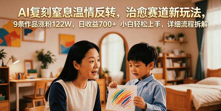 AI复刻窒息温情反转，治愈赛道新玩法，9条作品涨粉122W，日收益700+ 小白轻松上手，详细流程拆解-AI学习资源网