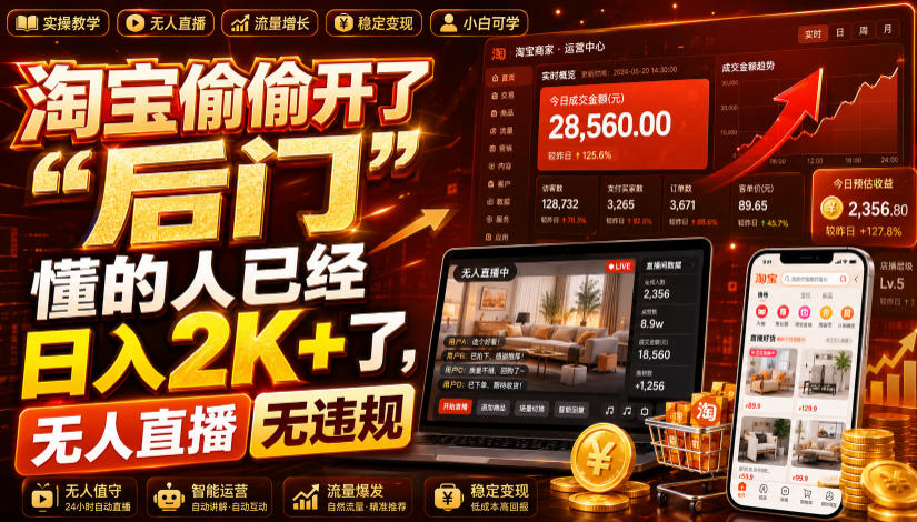淘宝偷偷开了“后门”，懂的人已经日入2K+了，无人直播无违规，一台电脑=一家24小时营业的线上门店【揭秘】-AI学习资源网