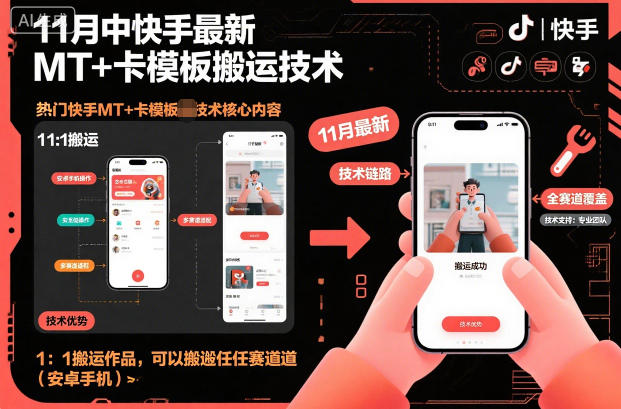 11月中快手最新MT+卡模板搬运技术,1:1搬运作品,可以搬运任何赛道(安卓手机)-AI学习资源网