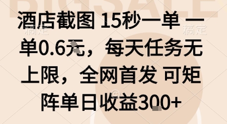 酒店截图15秒一单，一单0.6米，每天任务无上限，全网首发可矩阵单日收益3张【揭秘】-AI学习资源网