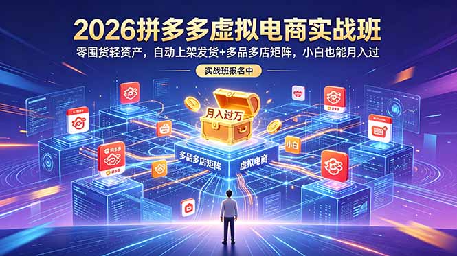 2026拼多多虚拟电商实战班：零囤货轻资产，自动上架发货+多品多店矩阵，小白也能月入过万-AI学习资源网