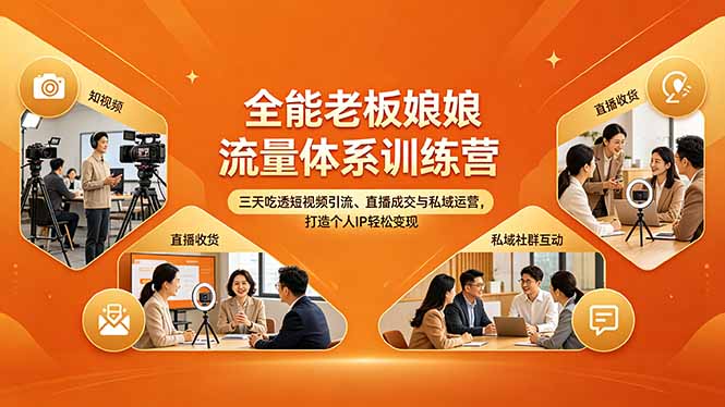 全能老板娘流量体系训练营，三天吃透短视频引流、直播成交与私域运营，打造个人IP轻松变现-AI学习资源网