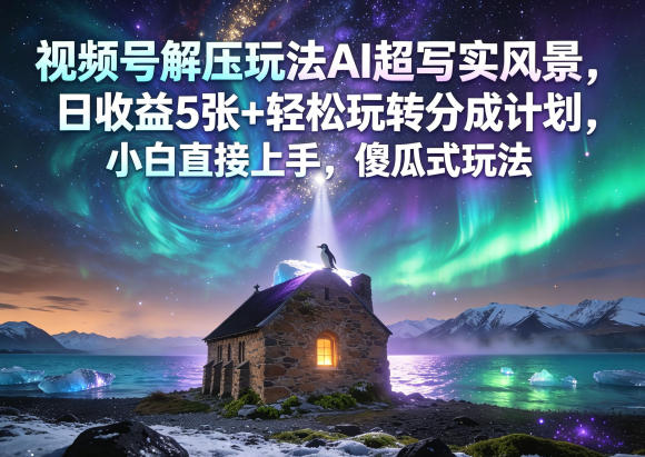视频号解压玩法AI超写实风景，日收益5张+轻松玩转分成计划，小白直接上手，傻瓜式玩法-AI学习资源网