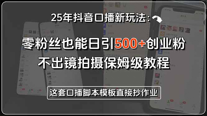 25年抖音口播新玩法：零粉丝也能日引500+创业粉，不出镜拍摄保姆级教程…-AI学习资源网