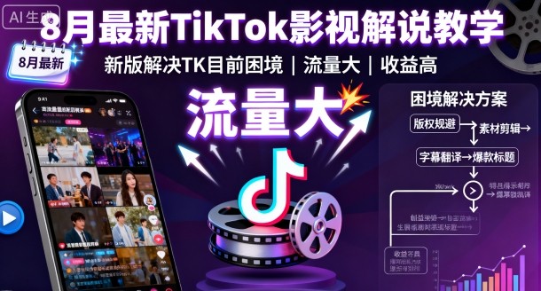 8月最新TikTok影视解说教学，新版解决TK目前困境，流量大，收益高-AI学习资源网