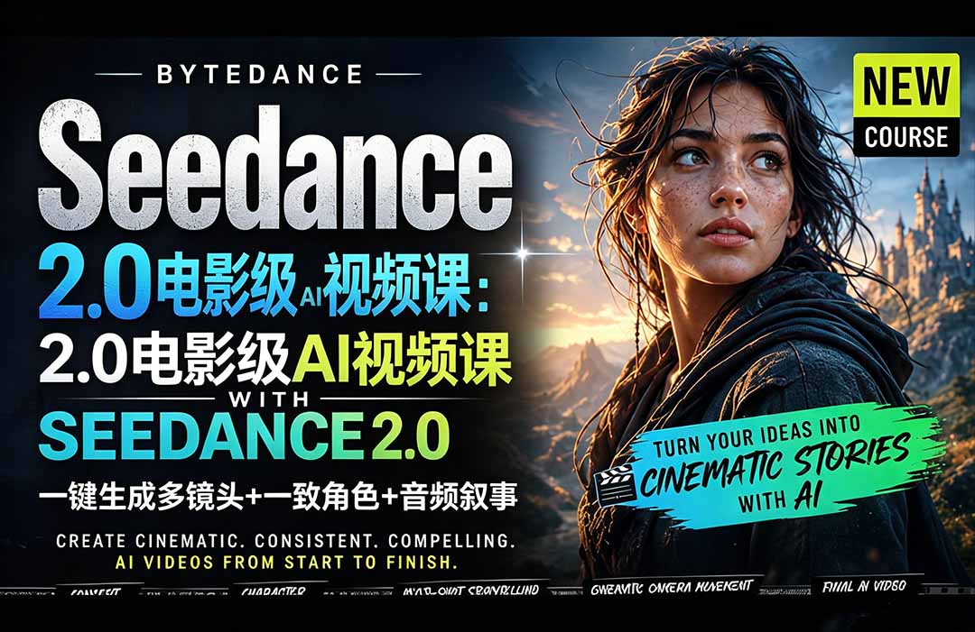 Seedance 2.0电影级AI视频课：一键生成多镜头+一致角色+音频叙事-AI学习资源网