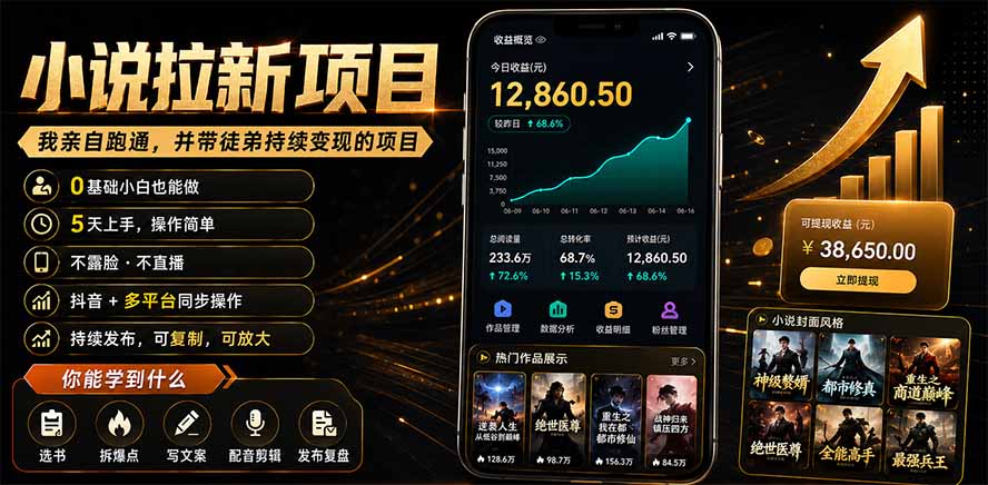 抖音及多平台小说拉新项目:我亲自跑通并持续带徒弟实操|0基础小白5天上手快速变现-AI学习资源网