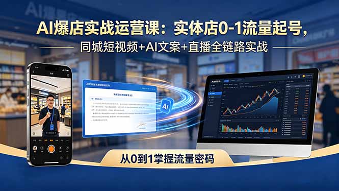 AI爆店实战运营课：实体店0-1流量起号，同城短视频+AI文案+直播全链路实战-AI学习资源网