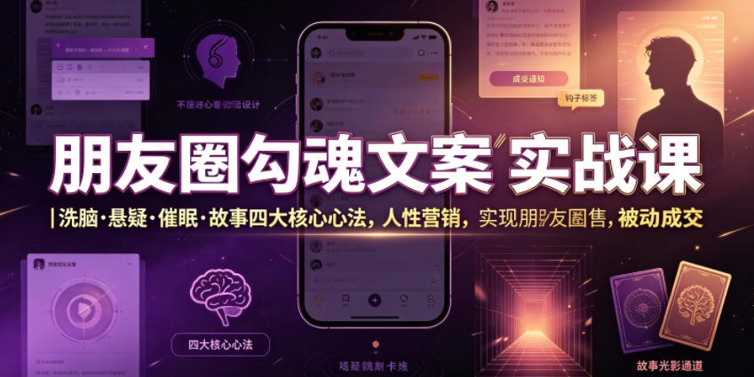 朋友圈勾魂文案实战课｜洗脑·悬疑·催眠·故事四大核心心法，吃透人性营销，实现朋友圈不销而售被动成交-AI学习资源网