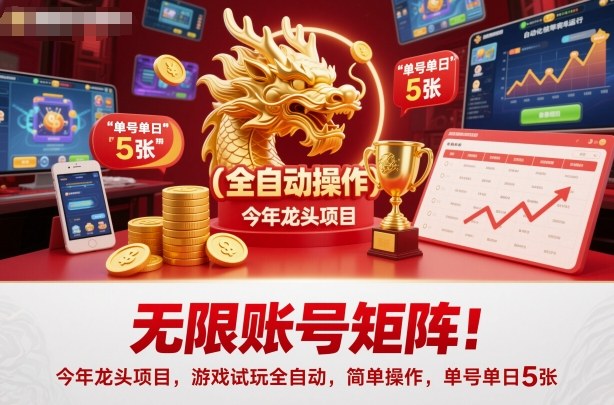 无限账号矩阵!今年龙头项目,游戏试玩全自动,简单操作,单号单日5张【揭秘】-AI学习资源网