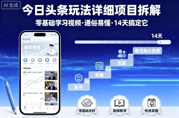 今日头条玩法详细项目拆解，零基础学习视频 通俗易懂 14天搞定它-AI学习资源网