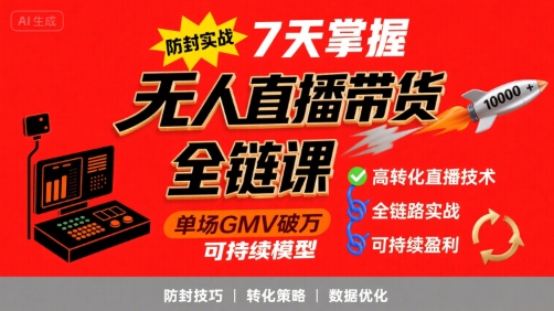 无人直播带货全链防封实战课，7天掌握高转化直播技术，实现单场GMV破万可持续模型-AI学习资源网
