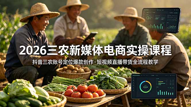 2026三农新媒体电商实操课程：抖音三农账号定位爆款创作，短视频直播带货全流程教学-AI学习资源网