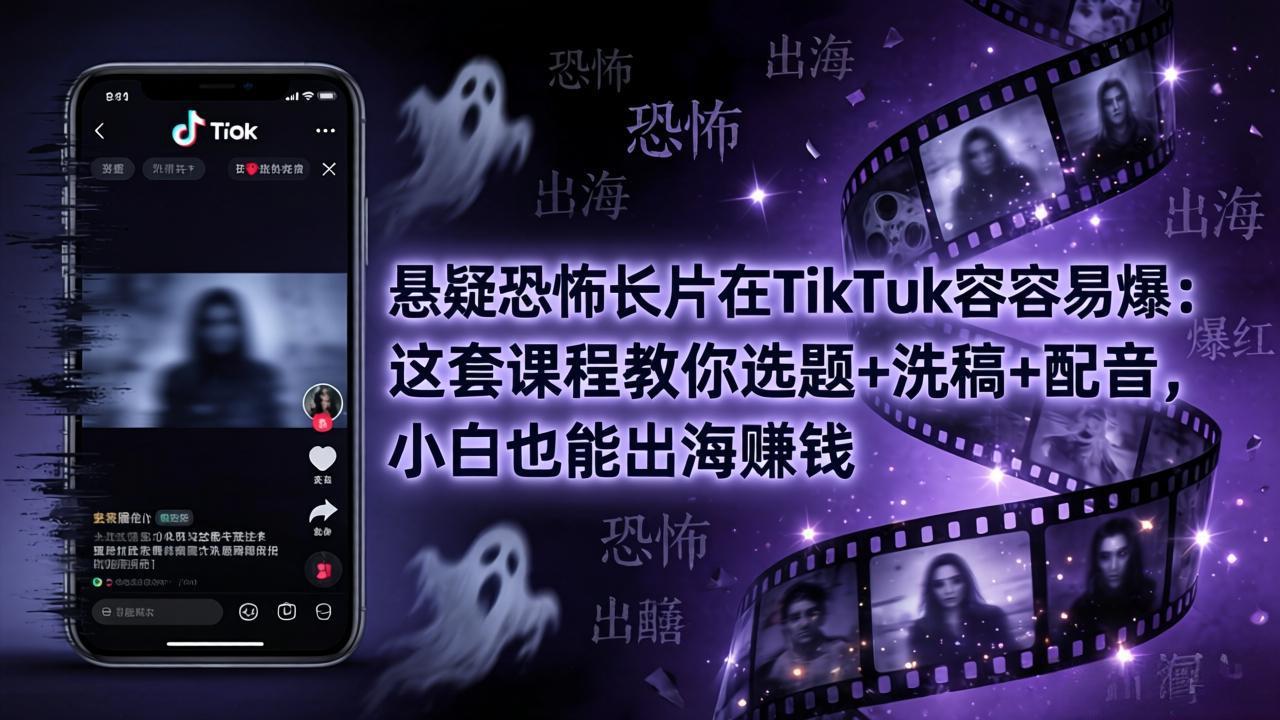 悬疑恐怖长片在TikTok最容易爆：这套课程教你选题+洗稿+配音，小白也能出海赚钱-AI学习资源网
