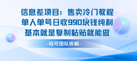 信息差项目：售卖冷门教程单人单号日收9张纯利基本就是复制粘贴就能做-AI学习资源网