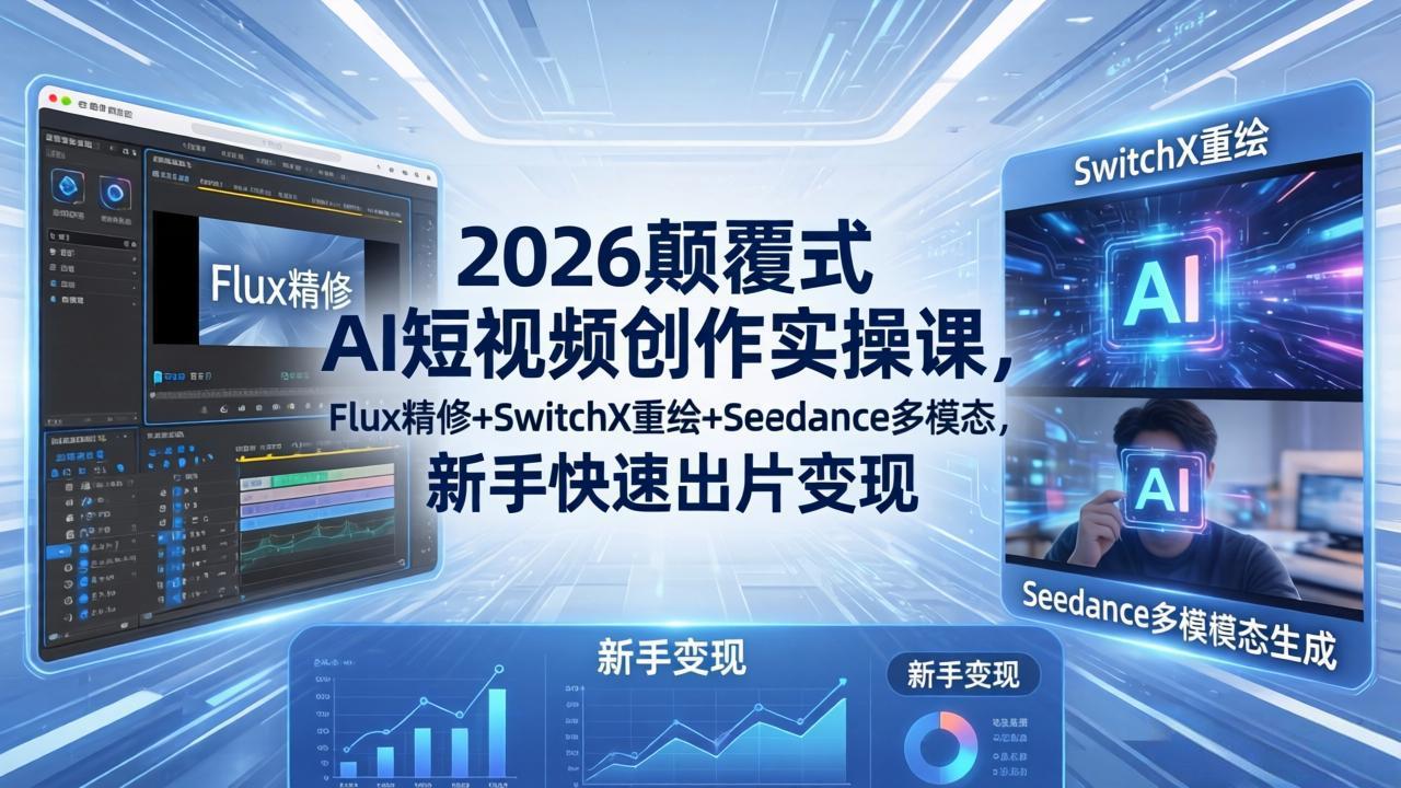 2026颠覆式 AI短视频创作课-5月更新，Flux精修+SwitchX重绘+Seedance多模态，新手快速出片变现-AI学习资源网