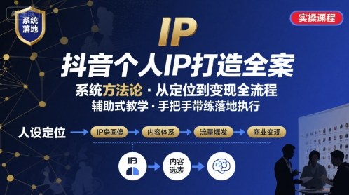 抖音个人IP系统落地实操大课，实操课程，辅助落地-AI学习资源网