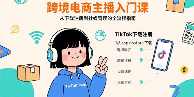 跨境电商主播入门课，TikTok下载注册，支付工具配置，社媒账号管理全流程-AI学习资源网