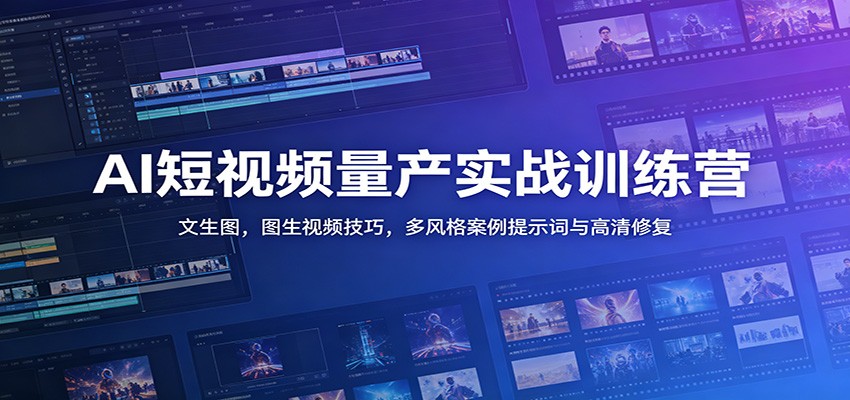 AI短视频量产实战训练营：文生图，图生视频技巧，多风格案例提示词与高清修复-AI学习资源网