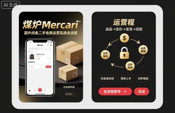 煤炉Mercari国外闲鱼二手电商运营实战全流程，仿品高利润，简单上手，闷声搞钱-AI学习资源网