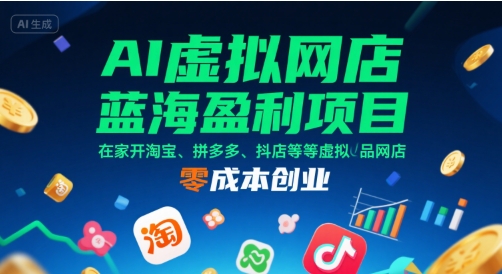 AI虚拟网店蓝海盈利项目，在家开淘宝、拼多多、抖店等虚拟品网店，零成本创业-AI学习资源网