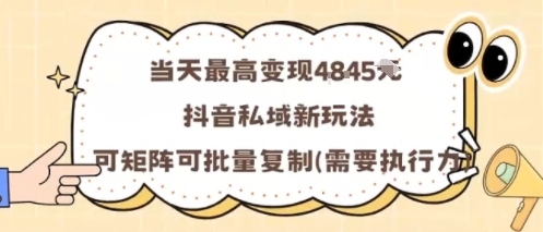 当天最高变现1k+，抖音私域新玩法，可矩阵可批量复制-AI学习资源网