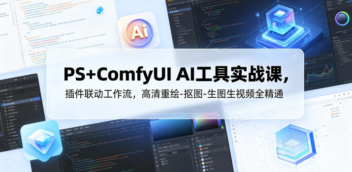 PS+ComfyUI AI工具实战课，插件联动工作流，高清重绘-抠图-生图生视频全精通-AI学习资源网