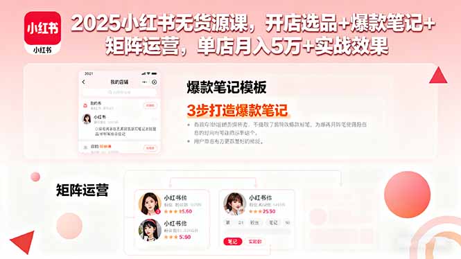 2025小红书无货源课，开店选品+爆款笔记+矩阵运营，单店月入5万+实战效果-AI学习资源网