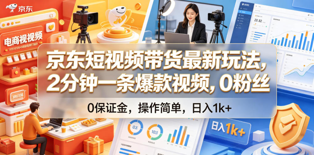 京东短视频带货最新玩法，2分钟一条爆款视频，0粉丝，0保证金，操作简单，日入1k+【揭秘】-AI学习资源网