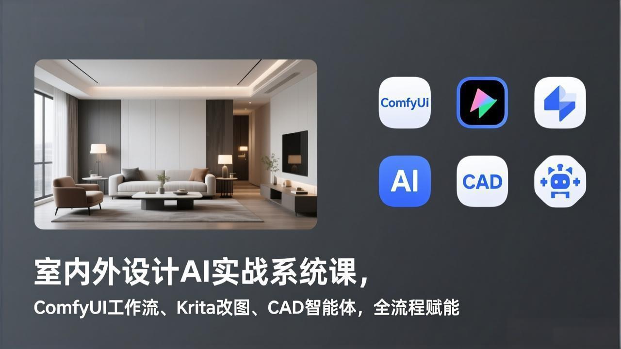 室内外设计AI实战系统课，ComfyUI工作流、Krita改图、CAD智能体，全流程赋能-AI学习资源网