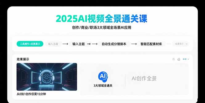 2025AI视频全景通关课：涵盖创作/商业/职场3大领域 掌握AI全场景应用-AI学习资源网