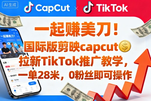 一起賺美刀！国际版剪映capcut拉新TikTok推广教学，一单28米，0粉丝即可操作(附推广入口和教学)-AI学习资源网