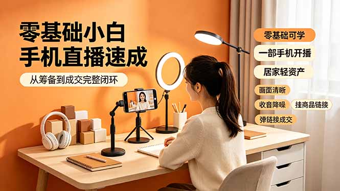 零基础小白手机直播速成，从筹备到成交完整闭环，适配苹果安卓系统，解决杂音卡顿留人难问题-AI学习资源网