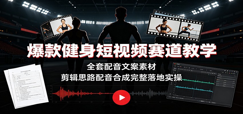 爆款健身短视频赛道教学：全套配音文案素材，剪辑思路配音合成完整落地实操-AI学习资源网